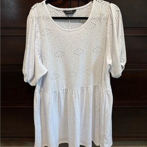 Yours Clothing White Eyelet Shirt